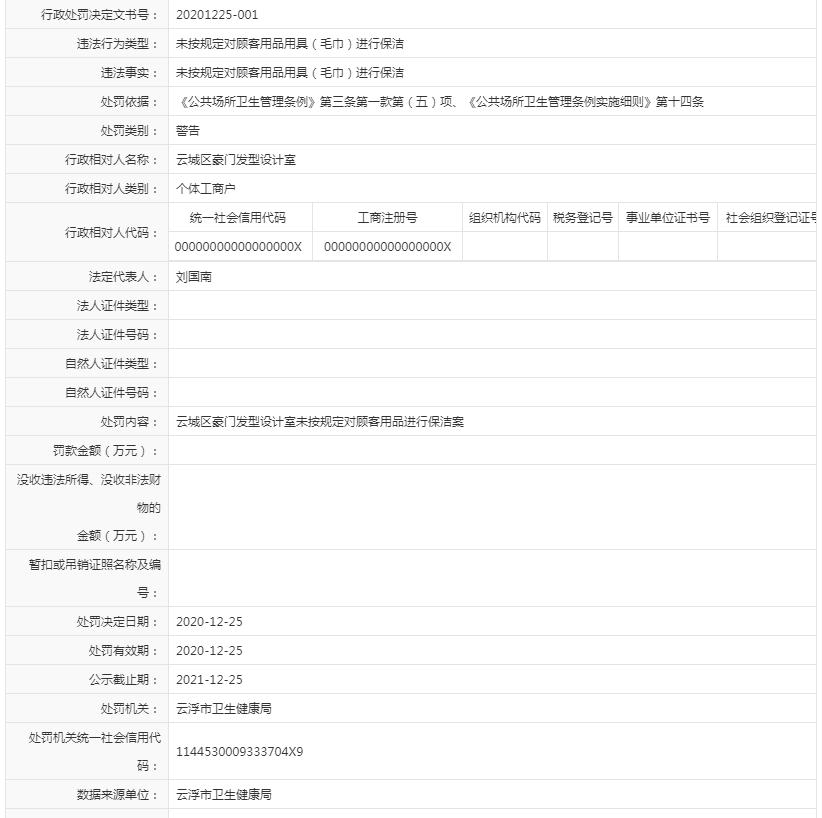 未按規(guī)定對顧客用品用具（毛巾）進行保潔（豪門發(fā)型設計）.jpg